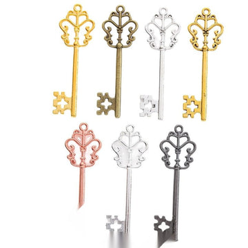 Ornate Crown Top Key Charm Pendants in Seven Finishes