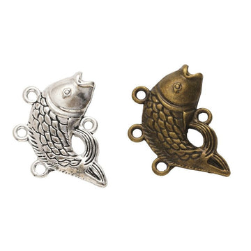 Three-Loop Fish Connector Detailed Metal Jewelry Component in 2 Finishes