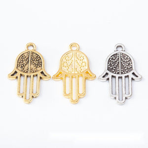 Antique Metal Hamsa Hand Charm Pendant With Textured Detail, 3 Finishes