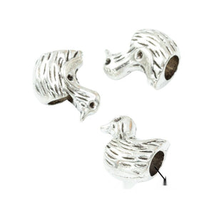 Duck Shaped Large Hole Bead In Antique Silver For Jewelry Making