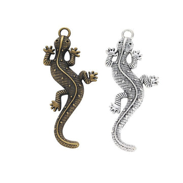 Curved Gecko Metal Charms in Antique Bronze and Silver