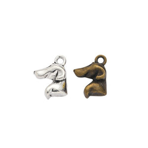 Dog Head Profile Detailed Metal Charm in 2 Finishes