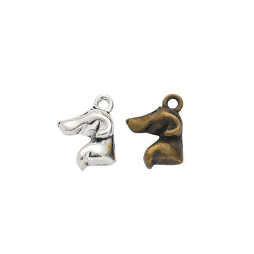 Dog Head Profile Detailed Metal Charm in 2 Finishes