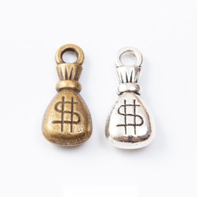 Dollar Money Bag metal component, front grouping showing the available finishes.