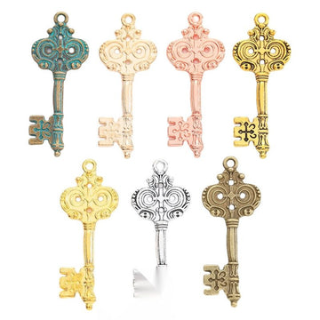Ornate Skeleton Key Metal Charms in Seven Finish Options