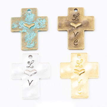Patina Accent Cross Metal Charm in 4 Distinct Finishes for Jewelry Making
