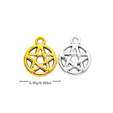 Small Circle Pentagram Metal Charms in Gold and Silver