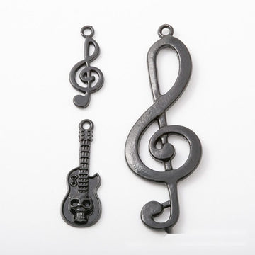 Music Note and Guitar Black Metal Charms in Three Designs