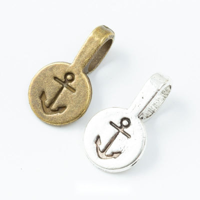 Stamped Anchor Pendant Bail metal pieces shown in the available finishes.