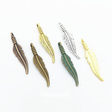 Slender Feather Metal Charms in Six Antique Finishes