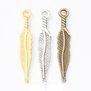 Long Feather Metal Charm In 3 Finish Options for Jewelry Making