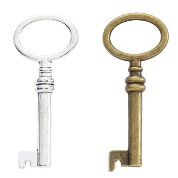 Round Bow Skeleton Key Metal Charm for Jewelry Making in Antique Bronze and Antique Silver