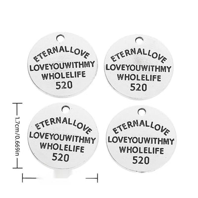 Eternal Love 520 Disc metal piece shown in Antique Silver beside printed specifications