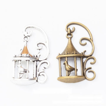 Ornate Hanging Birdcage Metal Charm in Two Antique Finishes