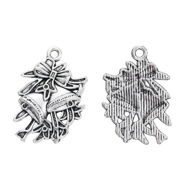 Antique Silver Holly Leaves and Bells Christmas Charm