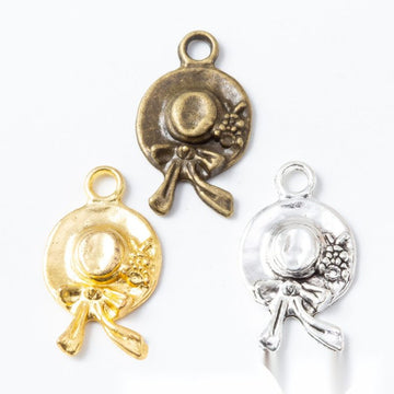 Round Hat-Shaped Double-Sided Metal Charm Pendants in 3 Finishes