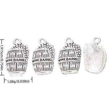 Wine Barrel and Grapes Charm in Antique Silver Tone