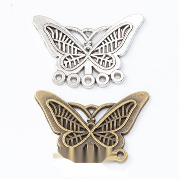 Wide Butterfly Connector Charm in 2 Metal Finishes for Jewelry Making