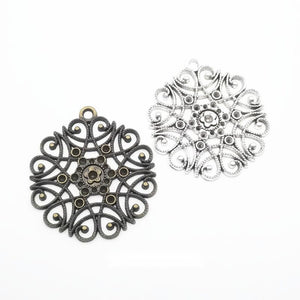 Round Filigree Flower Pendant in Antique Bronze or Antique Silver Tone