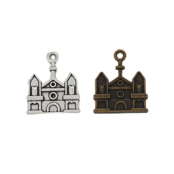 Outlined Castle Charm Metal Pendant for Jewelry Making
