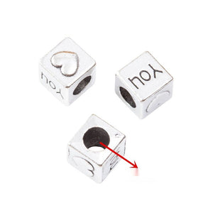 I Love You Cube Large-Hole Bead in Antique Silver Finish
