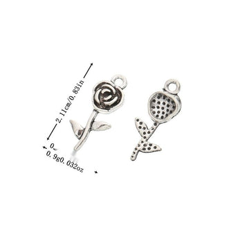 Long Stem Rose Metal Connector in Antique Silver Tone