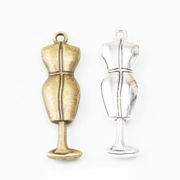 Dress Form Mannequin Metal Charms in 2 Pictured Finishes