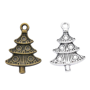 Decorated Christmas Tree Metal Charms in Two Finishes