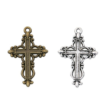 Layered Ornate Cross Charm in Multiple Metal Finishes for Jewelry Making