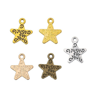 Engraved Message Star Metal Charm for Jewelry Making in 5 Visible Finishes