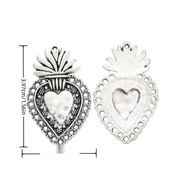 Antique Silver Flaming Sacred Heart Metal Pendant Charm