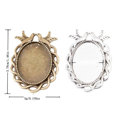 Grouped front view of bird frame oval cabochon settings in the available finishes