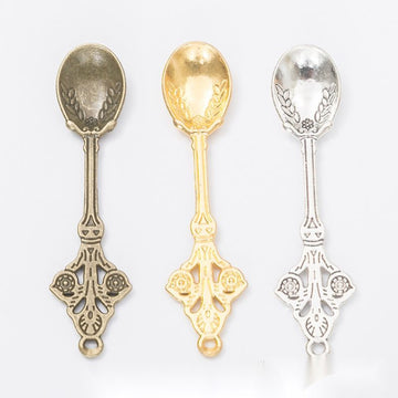 Ornate Miniature Spoon Charm in Multiple Metal Finishes for Jewelry Making