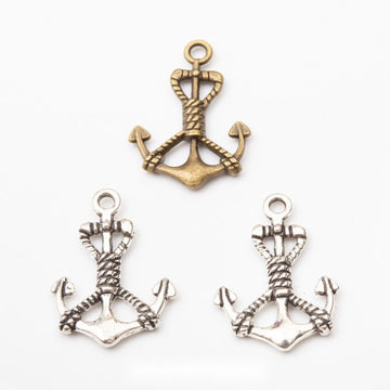 Rope Wrapped Anchor Charm in Antique Bronze and Silver Tone