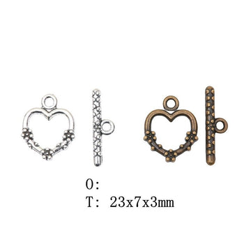 Floral Heart Toggle Clasp in Two Antique Metal Finishes