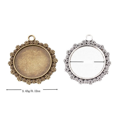 Product photo 1 of the floral round cabochon setting highlighting its round recessed tray framed by tiny raised flowers