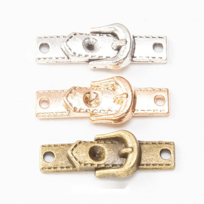 Front view of two-hole belt buckle connector showing finish variation 1