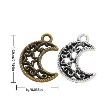 Openwork Crescent Moon And Stars Charm In Two Tones