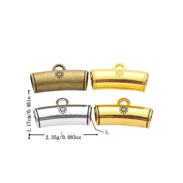 Sun Motif Curved Three Way Bail Bead in Textured Metal for Jewelry Making