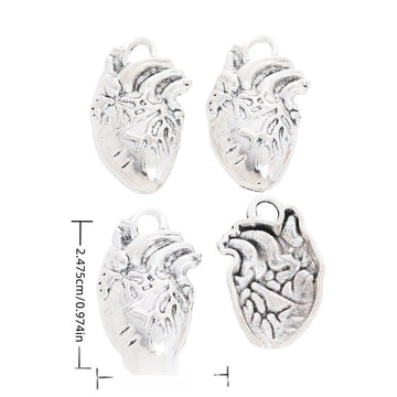 Anatomical Heart Charm in Antique Silver for Jewelry Making