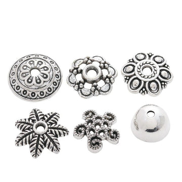 Assorted Antique Silver Floral Bead Caps in Six Designs