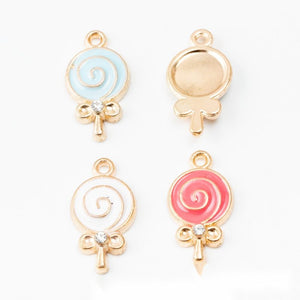 Enamel Swirl Lollipop Bow Charm Pendant For Jewelry Making