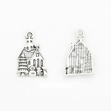 Silver Fairy Tale Castle Metal Charm with Stepped Roofs
