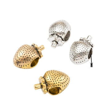 Strawberry Slider Bead in 2 Metal Finishes for Jewelry Making