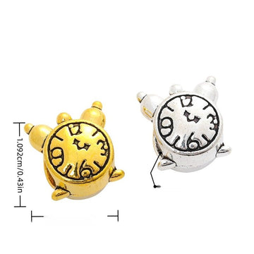 Alarm Clock Large Hole Bead with an alarm-clock face in 2 Metal Finishes