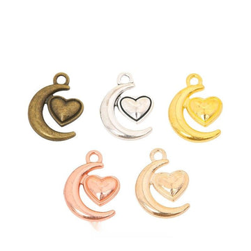 Vintage Finish Metal Moon Heart Charms in 5 Style Options