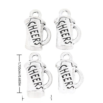 Outlined Cheers Word Metal Charms in Antique Silver Finish