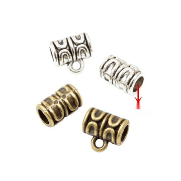 Patterned Large Hole Bail Bead In Antique Bronze and Antique Silver Metal Finish