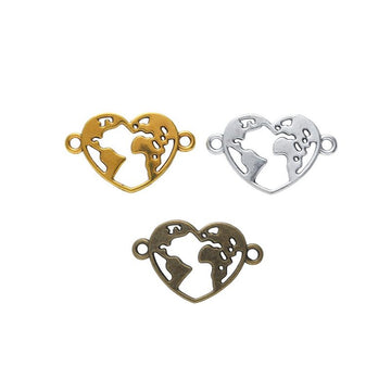 Heart World Map Connector Metal Pendant for Jewelry Making
