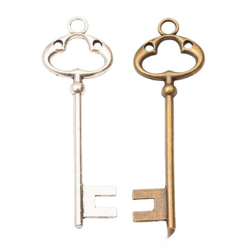 Antique Bronze and Silver Clover Bow Skeleton Key Charms